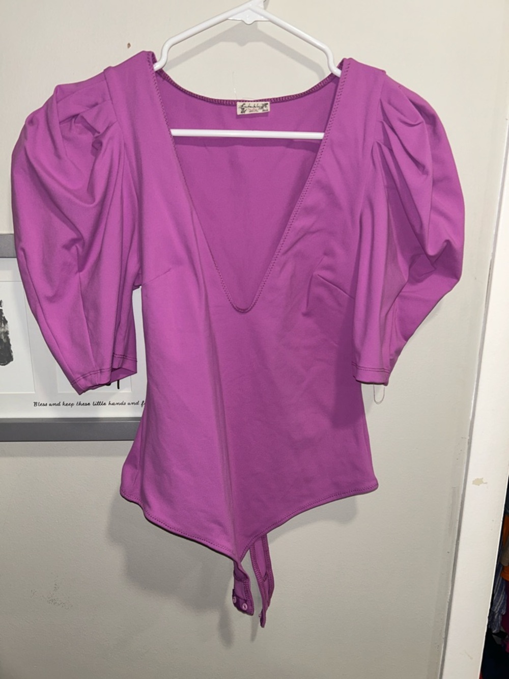 Free People Magenta Puff Sleeve V-Neck Bodysuit